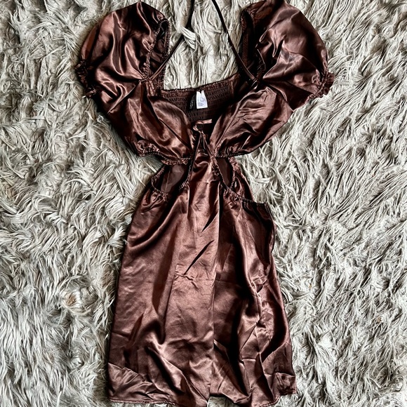H&M Chocolate Brown Cut Out Dress Medium - Picture 1 of 4